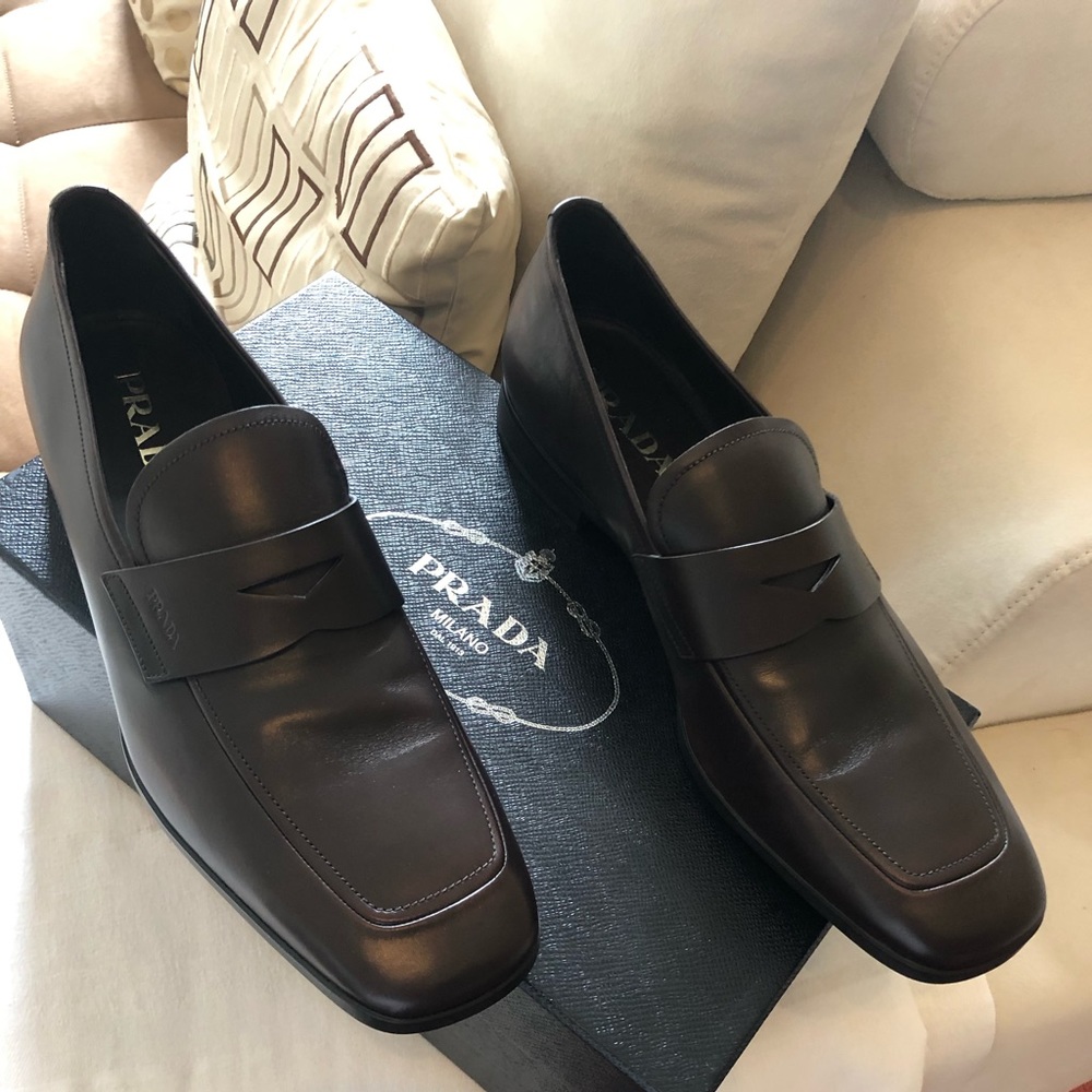 Prada brown leather loafers